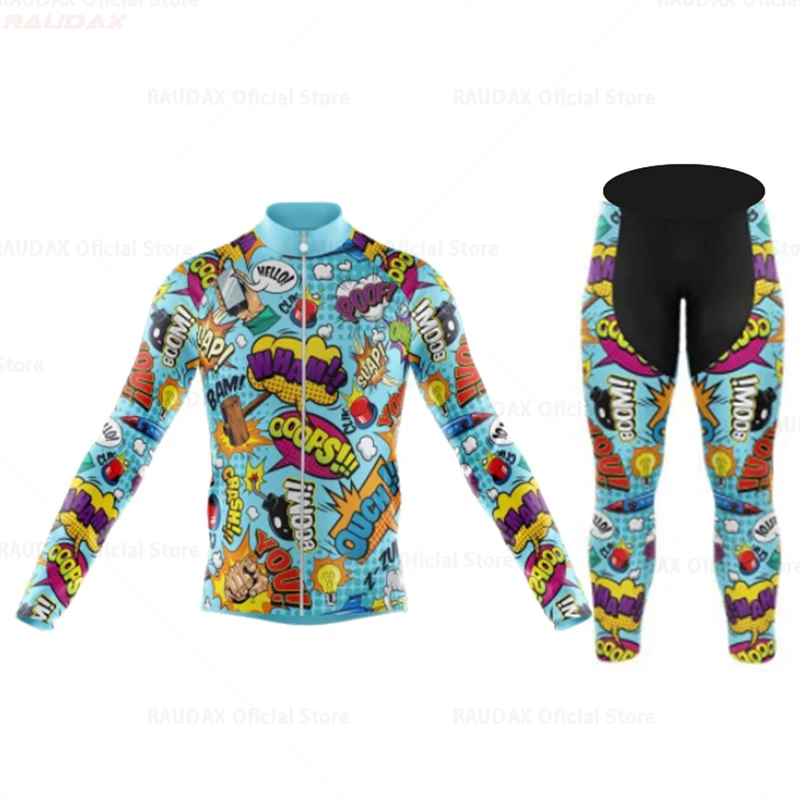 Cartoon Cycling Jersey Set, MTB Maillot, Road Bike Shirts, Long Sleeve, Bicycle Clothing, Riding Sportswear, Spring, Autumn