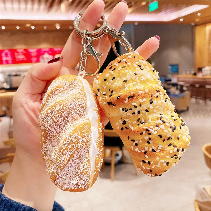 Creative simulation coconut bread keychain spoof gift decompression pinch fun bag charm personality accessories