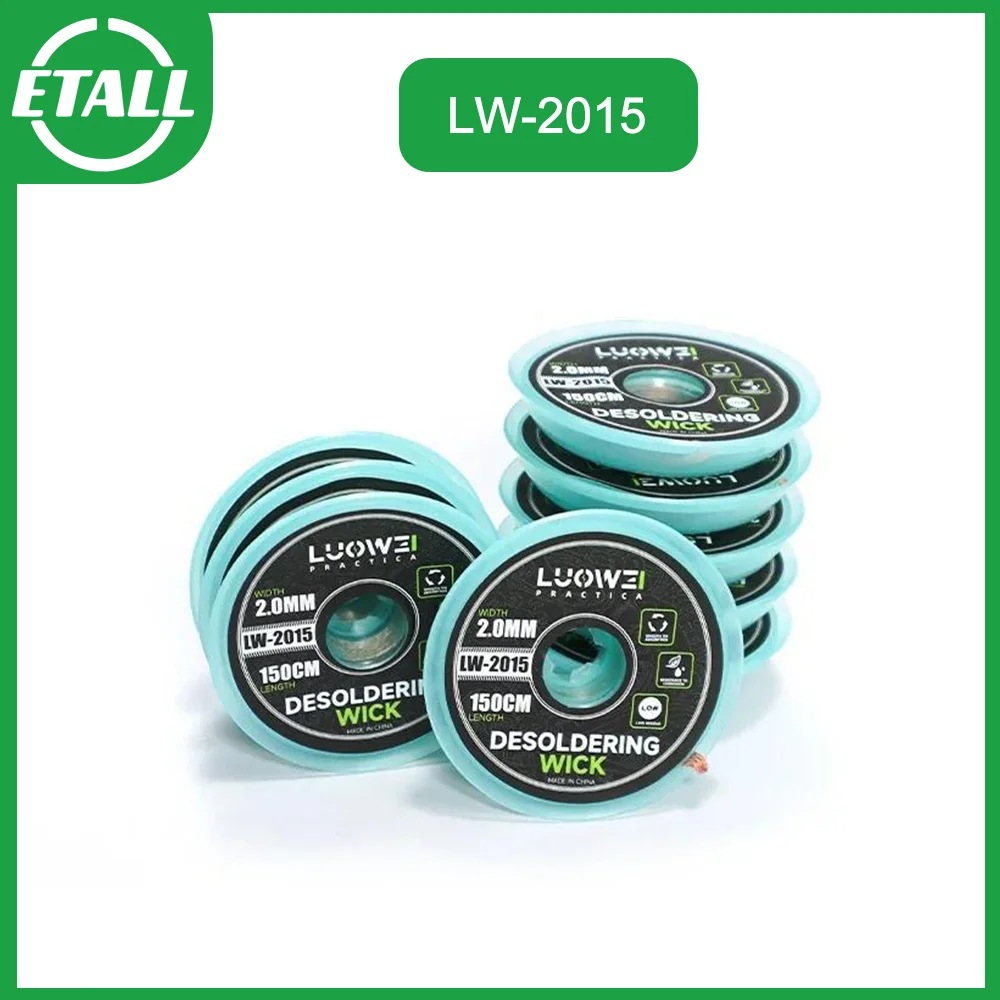 

LW-2015 Strong Tin Absorbing Wire Made Pure Copper Material Lead-free Motherboard Solder Pad Cleaning Solder Strip 2.0mm x 1.5m