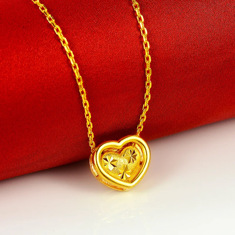 

Viora Jewelry Luxury 24K 9999 Pure Gold real gold Women's Necklace Heart-to-Heart Pendant