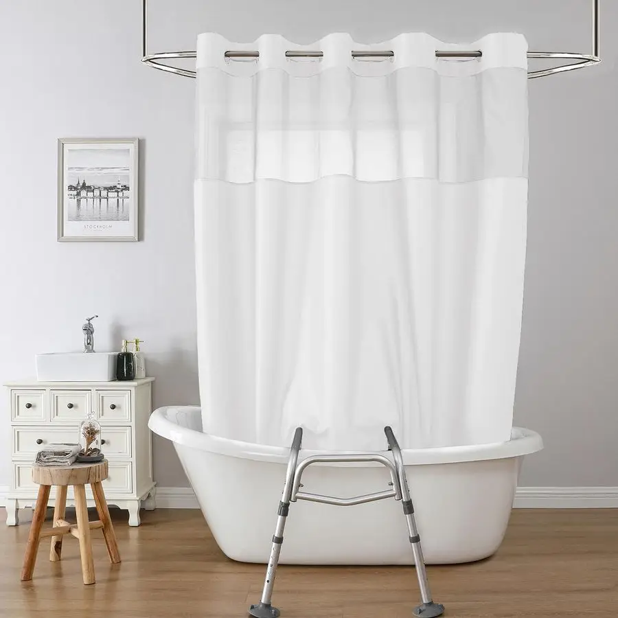

Shower Curtain for Bath Transfer Benches with Mesh Top Window, No Hook Shower Curtain with Magnetic Bottom Seal in Liner, 2 Vert