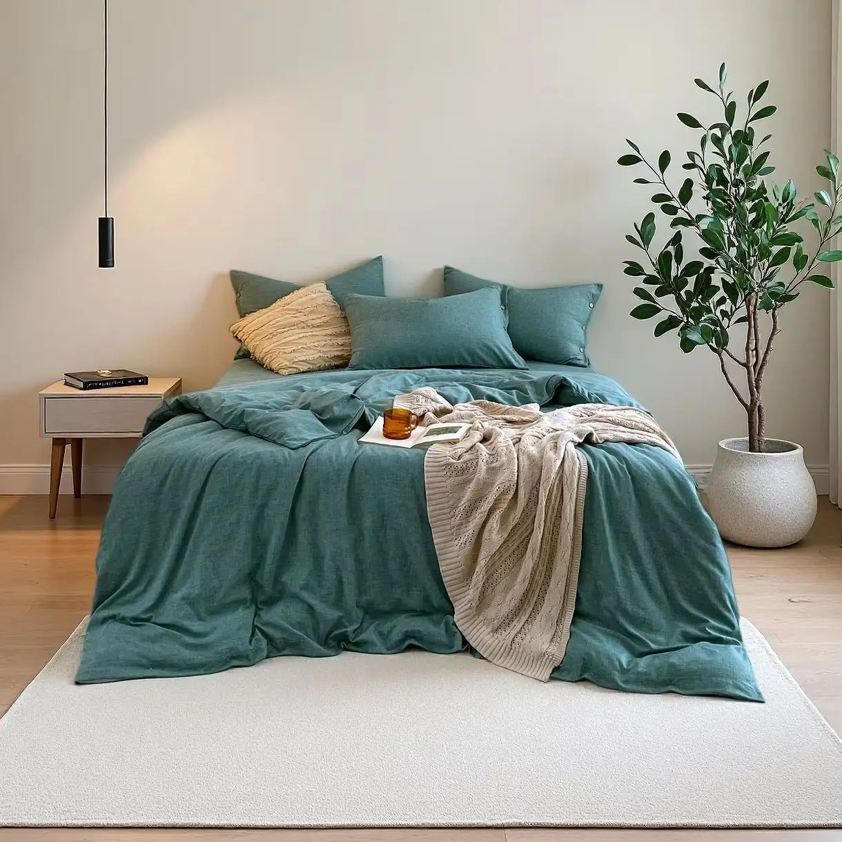 Washed Cotton Mint Green Duvet Cover Set,Queen Double Full Twin Single Size Bed Linen Set