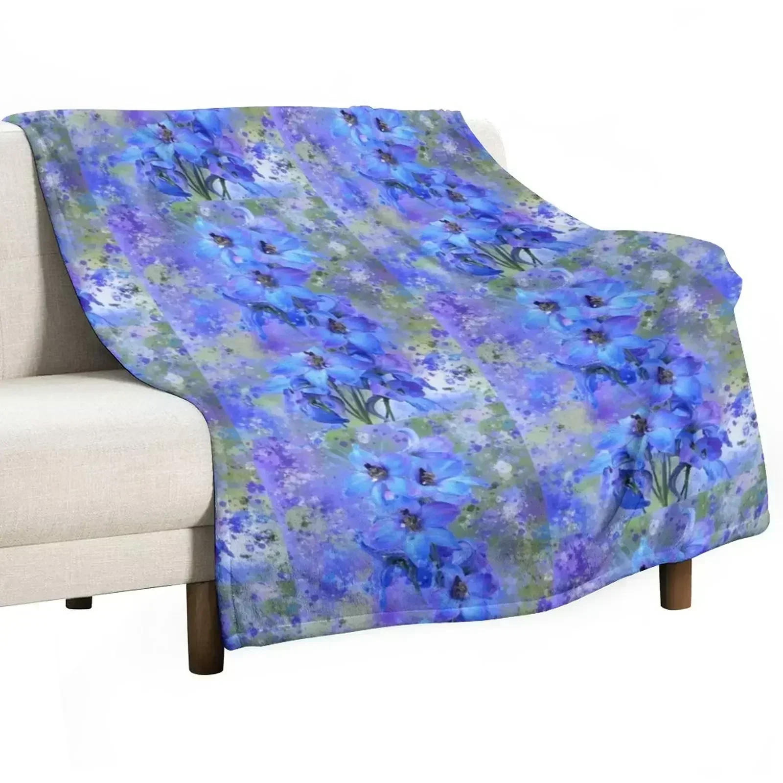 

Delightful Delphiniums Mixed Media Throw Blanket Easy Care Comfortable Blanket for Couch
