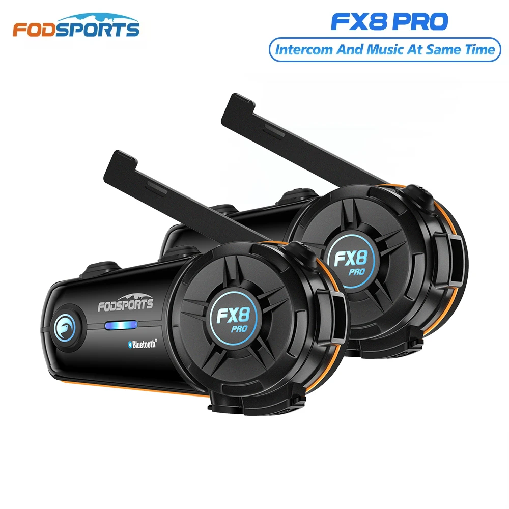 2pcs Fodsports FX8 Pro Motorcycle Intercom Bluetooth Helmet Headset ,8 Rider Interphone,FM Radio.