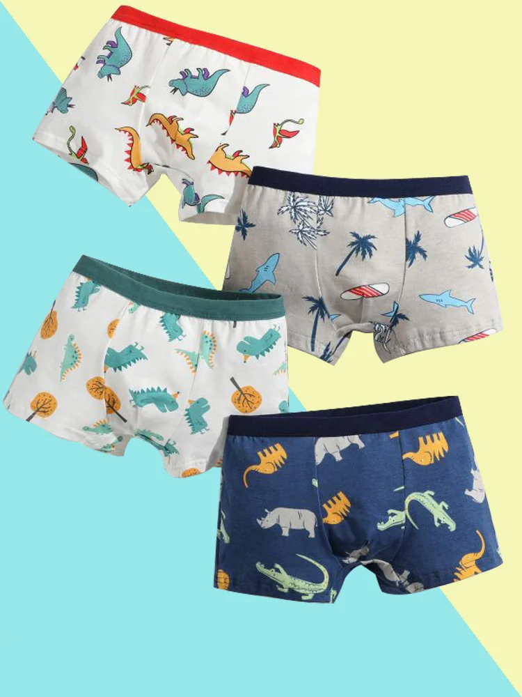 4/8 pcs Boys Boxer sets Briefs Kids Cotton Underwear Baby Underpants Teenager Cartoon Dinosaur Print Soft Children Panties 2-15Y image 3