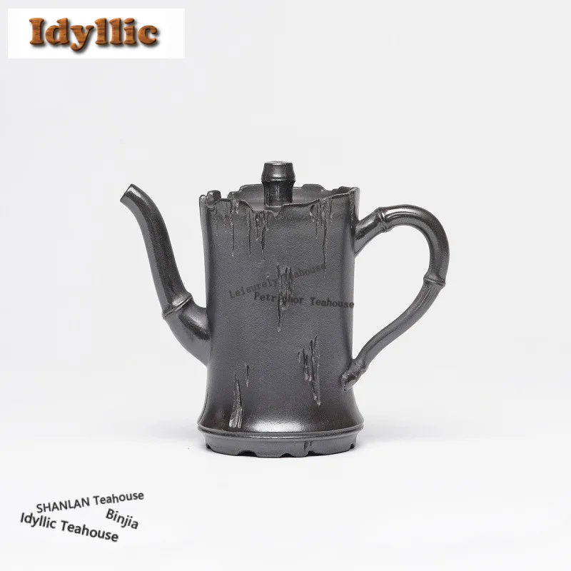 

160ml Authentic Yixing Purple Clay Teapots Handmade Bamboo Tube Pot Raw Ore Stone Yellow Mud Kettle Zisha Tea Set Ornaments Gift