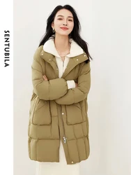 SENTUBILA Women Fashion Down Coat Winter Mid Length White Duck Down Jacket 2024 Windproof Warm Classic Puffer Jacket W44Y58519X