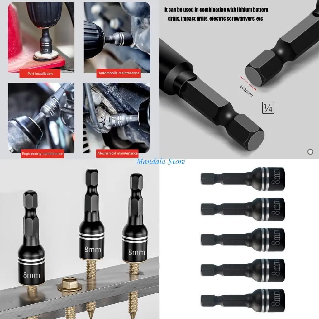 U2JC 5Pcs Nut Driver Set Nut Driver for Impact Drill Deep Nut Driver Set