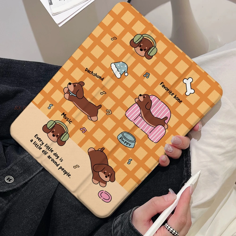 Cute Puppy Table Case For Samsung Tab S9 Plus S9 FE Plus S10 Plus A9 A11 Plus S7 Plus S8 Plus A8 S7 FE S6 Lite Tri-fold Stand