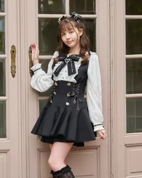 Mine Series Mass-Produced Lolita Long-sleeved Slimming Bow Embroidered Dress Shorts Women\'s Two-Piece Japanese Style Girl Set