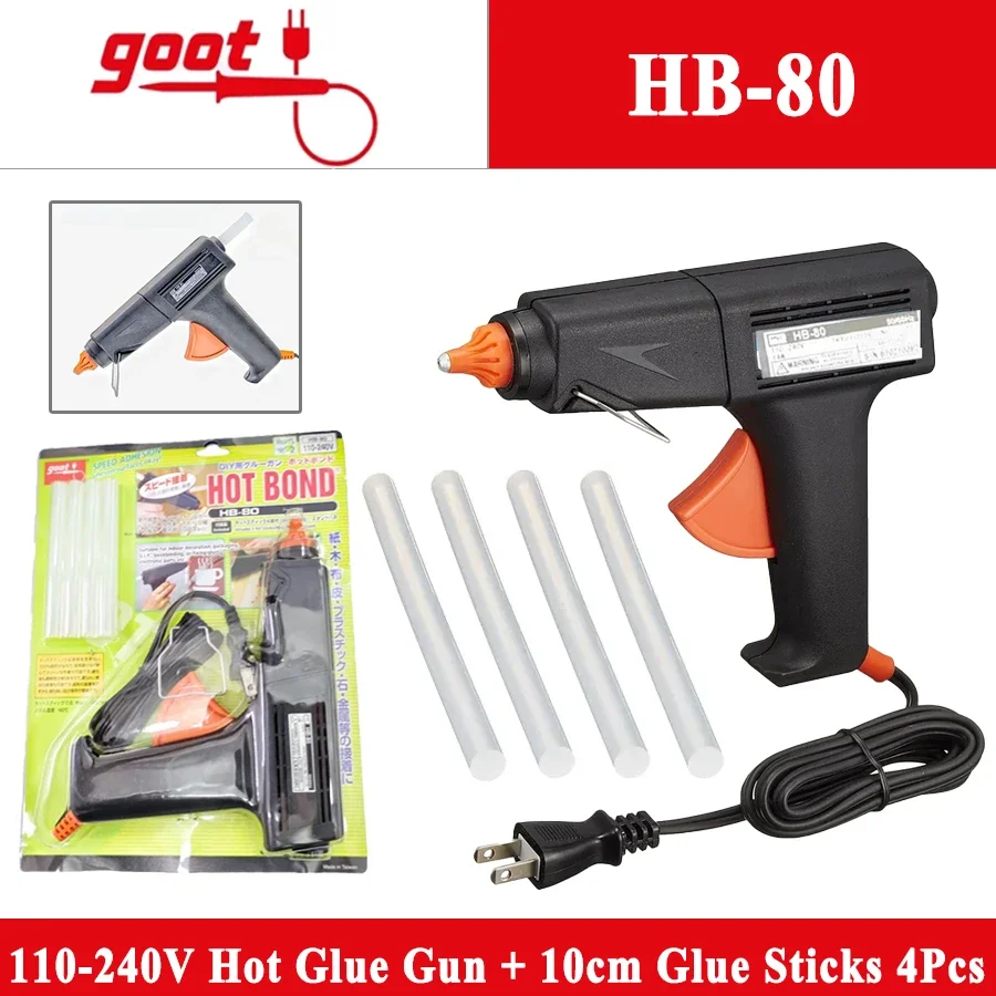 

GOOT HB-80 Hot Glue Gun 110-240V + 10cm Glue Sticks 4Pcs for Filling and Fixing 14W 160℃ Heater Bonding Tool Made in Japan