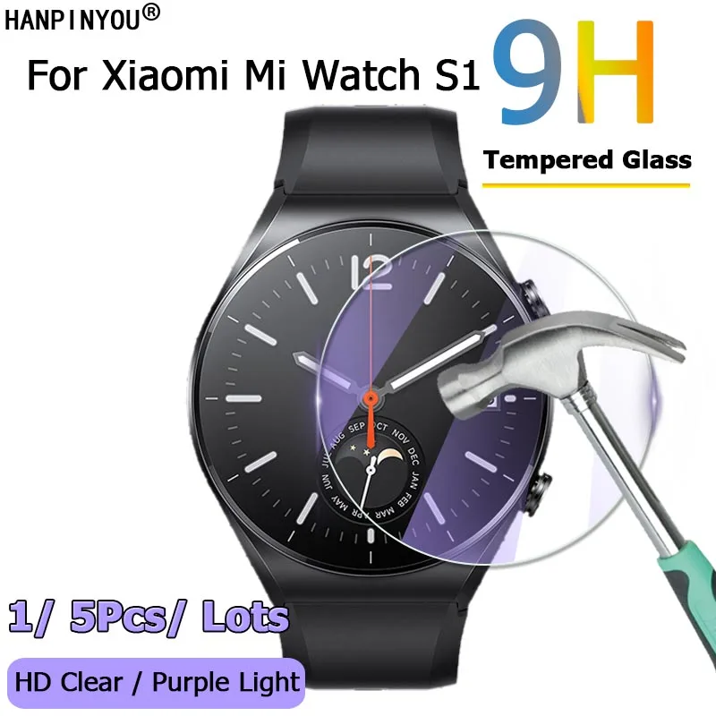 5 pezzi per Xiaomi Mi Watch S1 / Active SmartWatch Ultra Clear / Anti Purple Light 2.5D pellicola proteggi schermo in vetro temperato