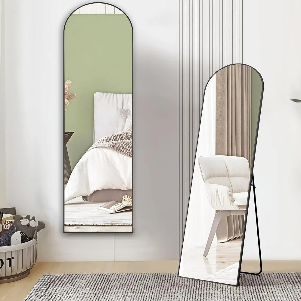 59"x16" Full Body Floor Mirror Standing Hanging or Leaning Wall, Arch Wall Mirror with Stand Aluminum Alloy Thin Frame