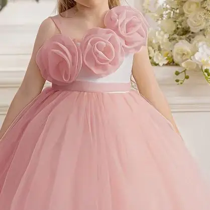 

Elegant Sweet Flower Girls Tulle Princess Dresses For Children Wedding Party Formal Banquet Birthday Pageant Prom Puffy Gowns