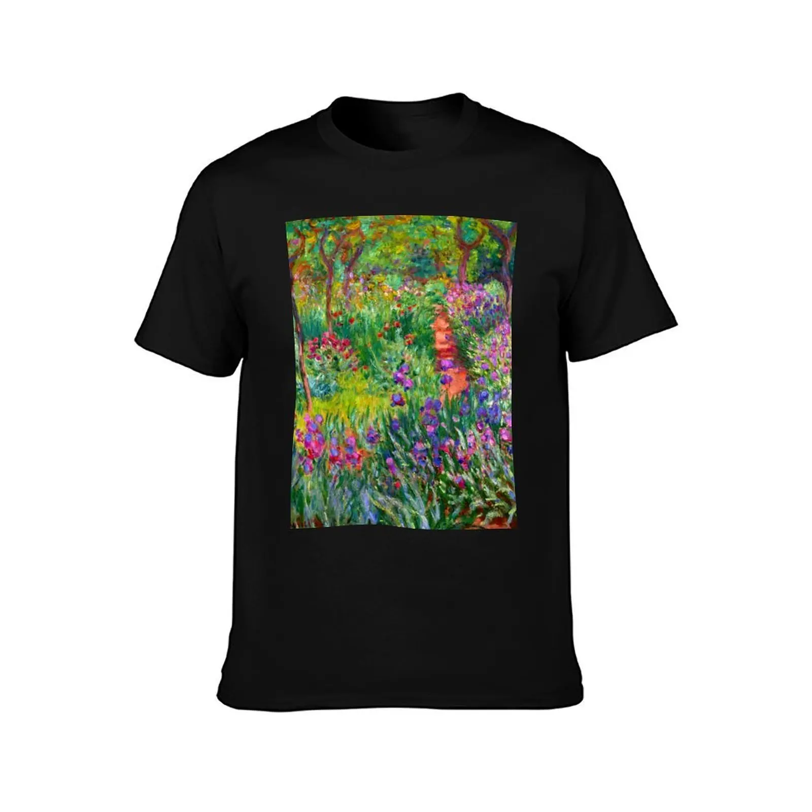 Monet : The Iris Garden At Giverny T-Shirt, Summer Casual Cotton Tee, Oversized Streetwear Tops, Vintage Graphic Print