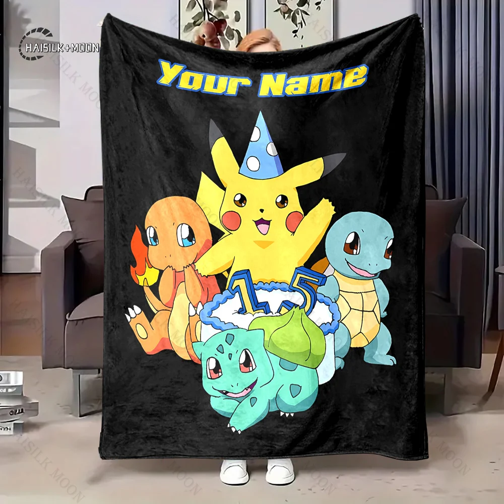 Custom Name Personalized Blanket Pokémon Pikachu Charmander Fluffy Soft Flannel Sofa Adult Blanket Office Lunch Break Blanket