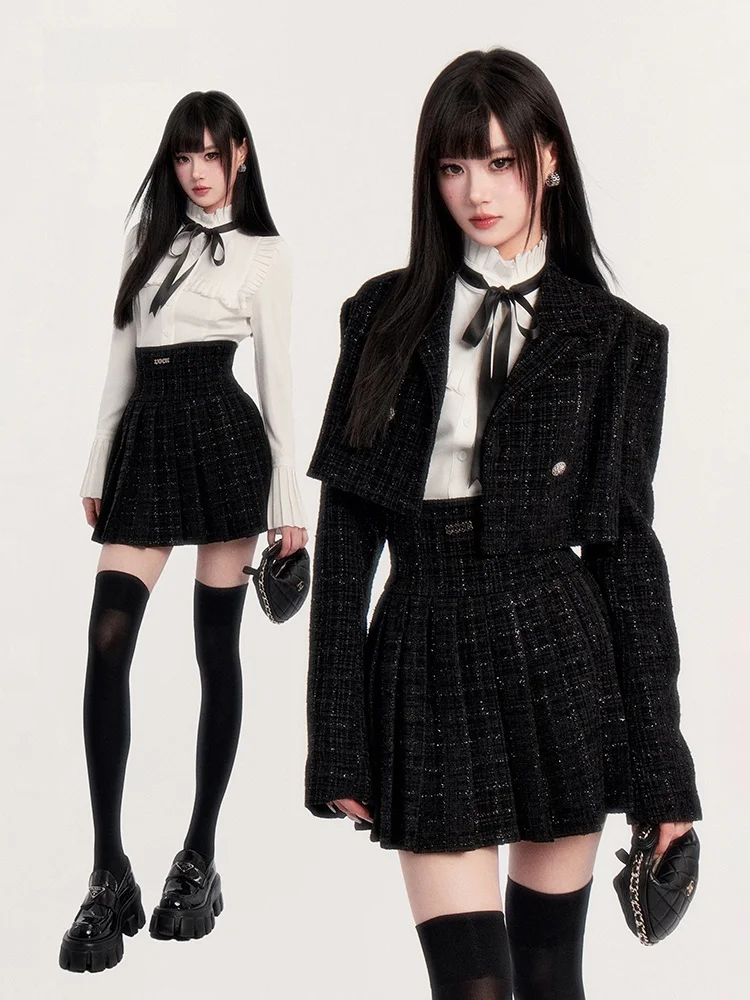 

VO k Miss Ele Зимний модный комплект с юбкой-клеш и белой внутренней блузкой для состоятельных дам, новогодняя футболка-поло...