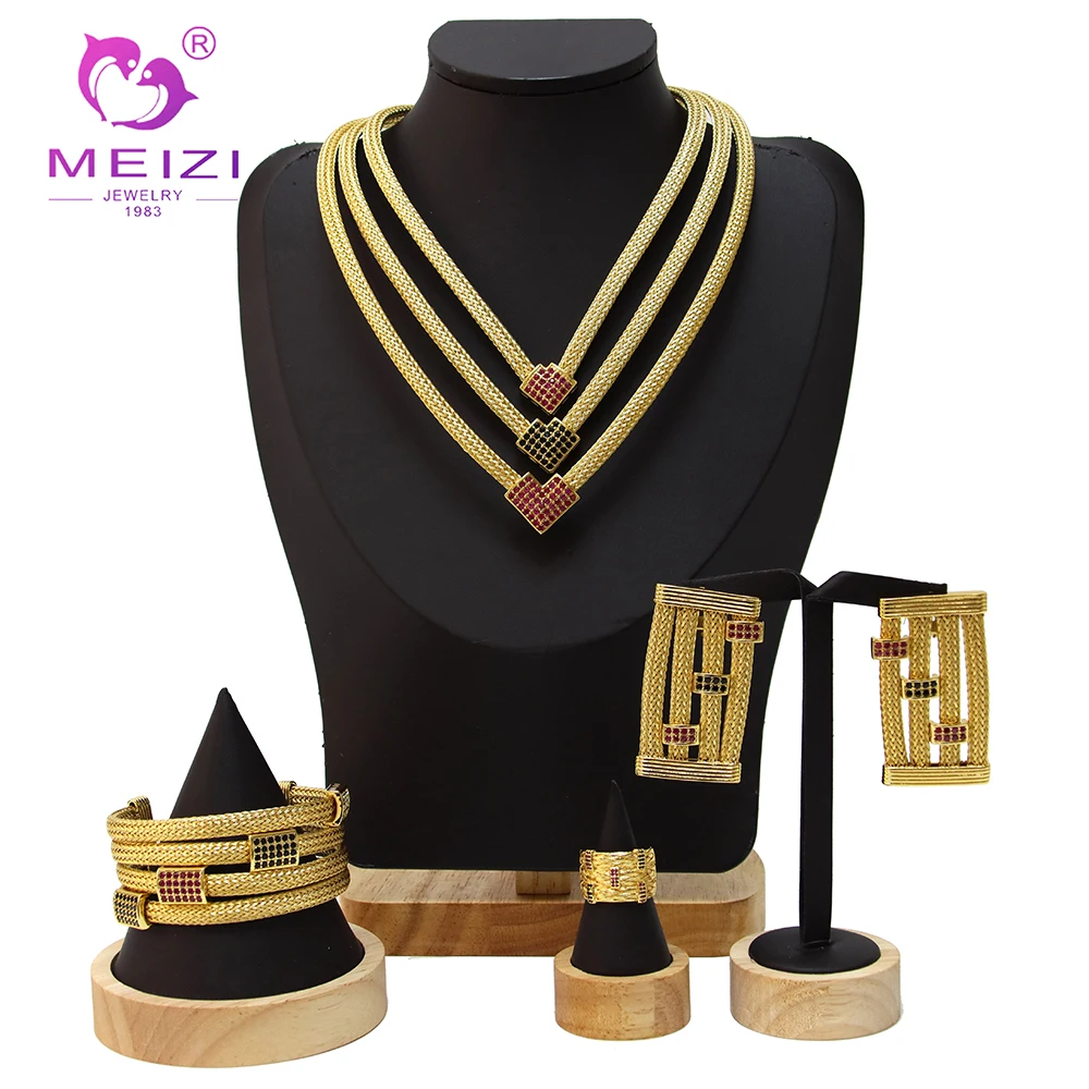 MEIZI Jewelry Luxury Original Gold Jewelry 24k Original Dubai Set Ladies Fashion Jewelry For Women Nigerian Weddings Jewelry Set