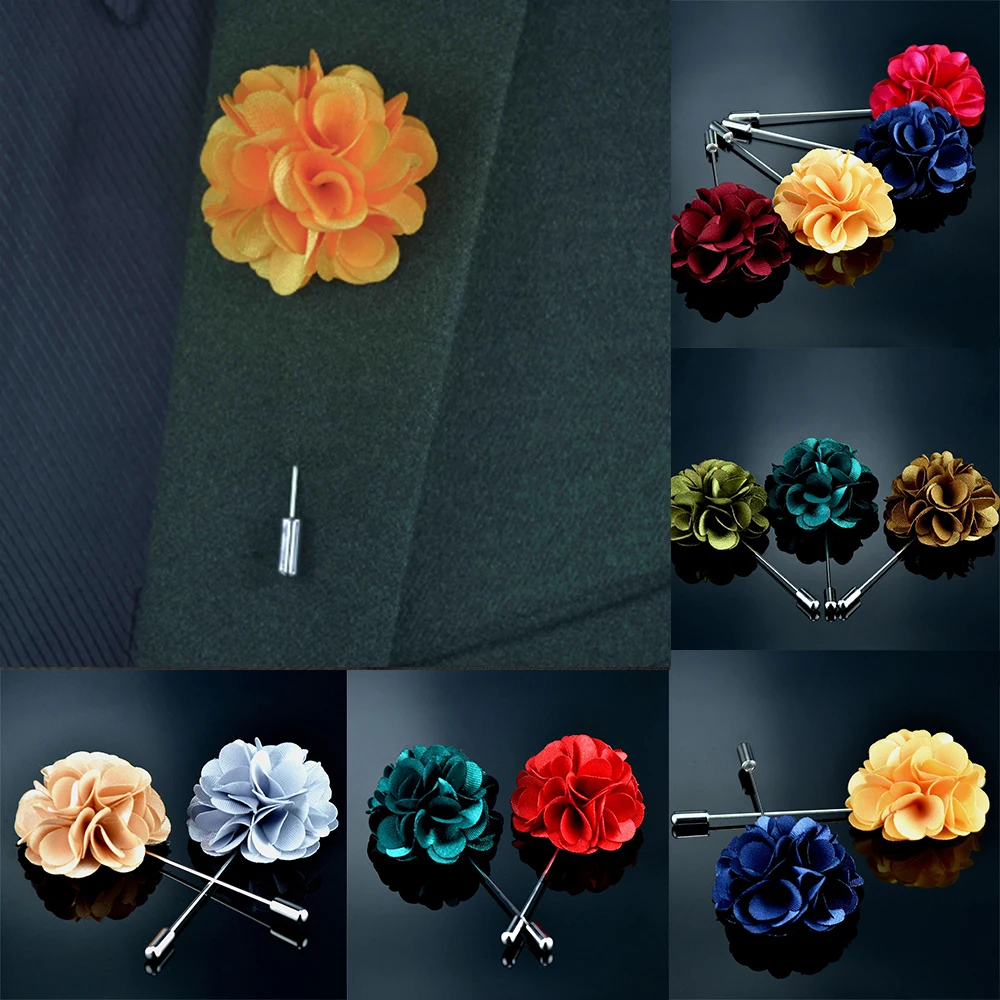 Handmade Men\'s Brooches Floral Lapel Pin for Men Suit Long Neddle Fabric Flower Brooch Pins for Wedding Fashion Mens Jewelry