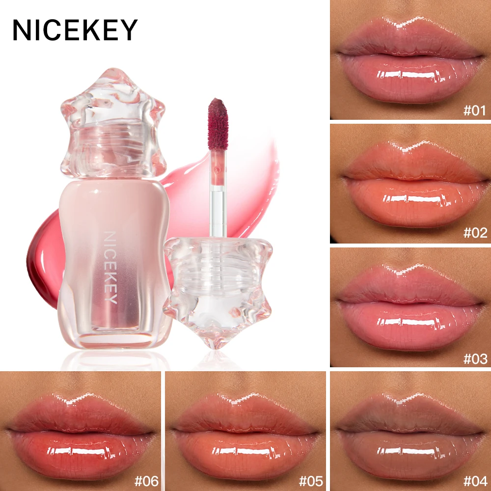 NICEKEY Watery Mirror Lip Gloss Lasting Moisturizing Easy Wearing Water Glass Lip Glaze Hydrating Sexy Red Lip Tint Cosmetics