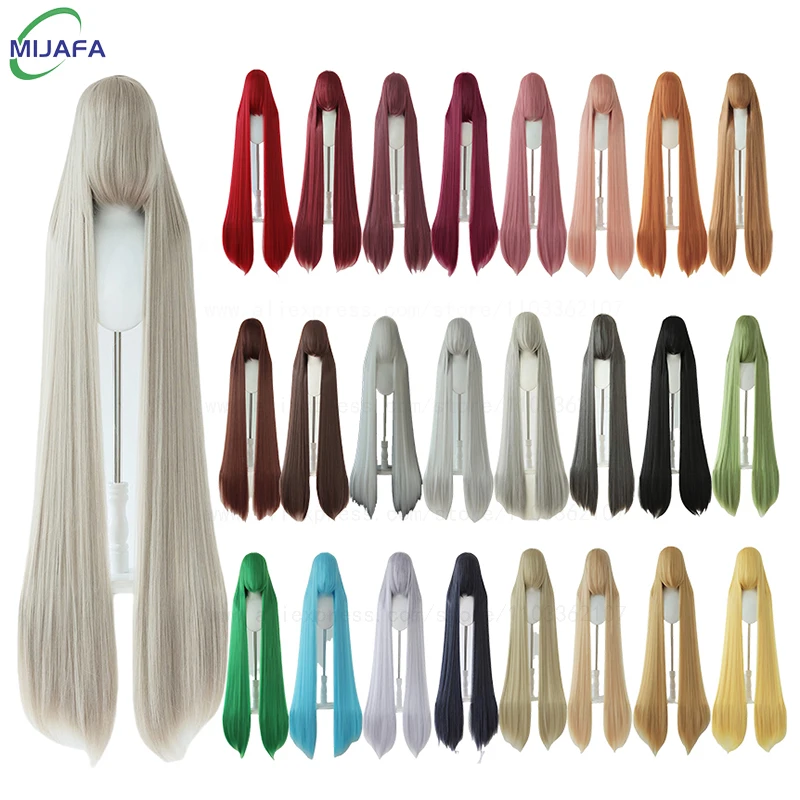 

700g High Quality 59" 150cm Long Straight Cosplay Wig With Bang Blond Brown Red Green Blue Heat Resistant Hair Colors Anime Wigs