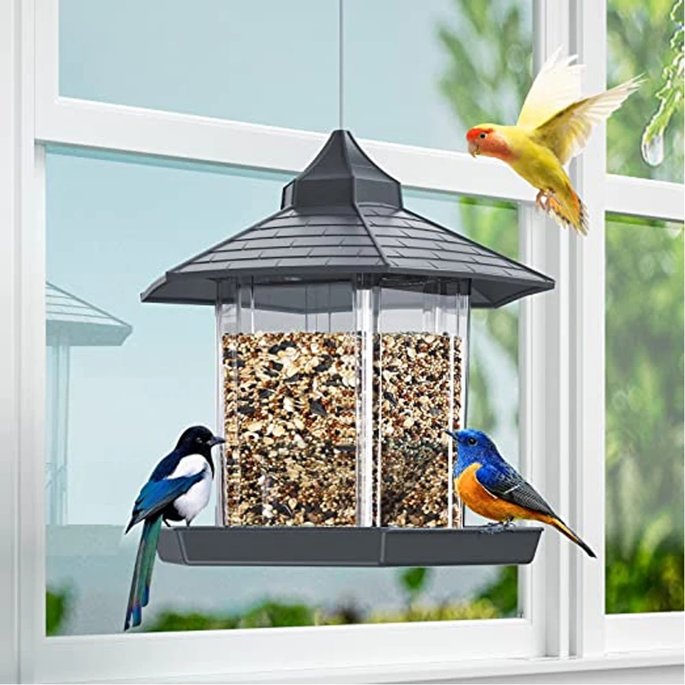 Gazebo impermeable, comedero colgante para pájaros salvajes, contenedor para exteriores con cuerda para colgar, tipo casa de alimentación, comedero para pájaros, decoración para Aves