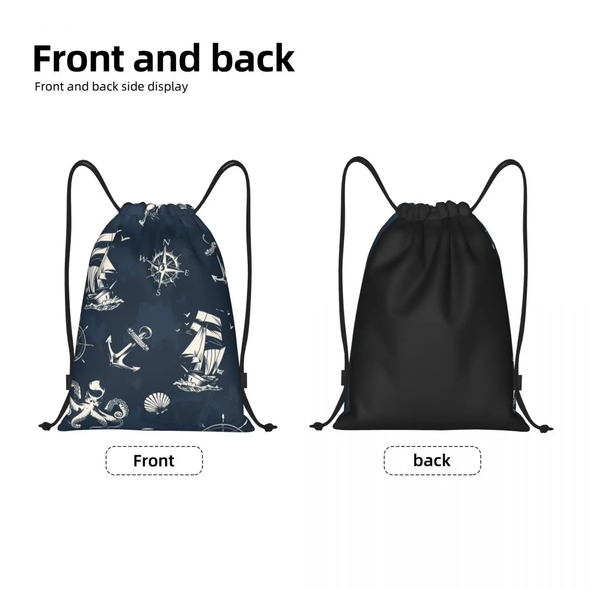 Custom Vintage Nautical Symbol Drawstring Bag for Training Yoga Backpacks Women Men Sailor Anchor Compass Sports Gym Sackpack