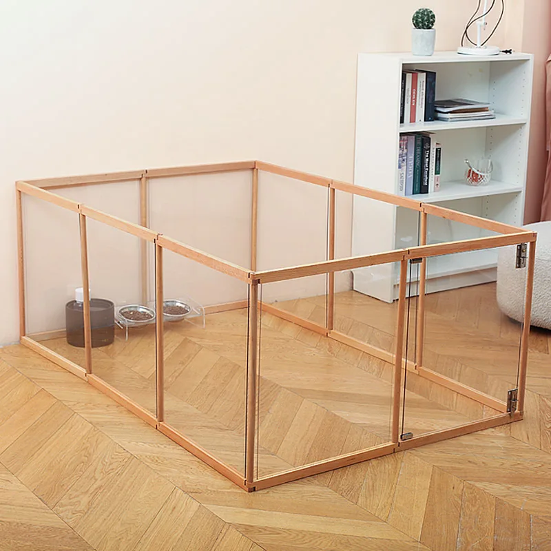 Adjustable Clear Acrylic PET Panels, Beech Wood Dog Fence, High Quality Indoor Pet Playpen with Door, Modular Design