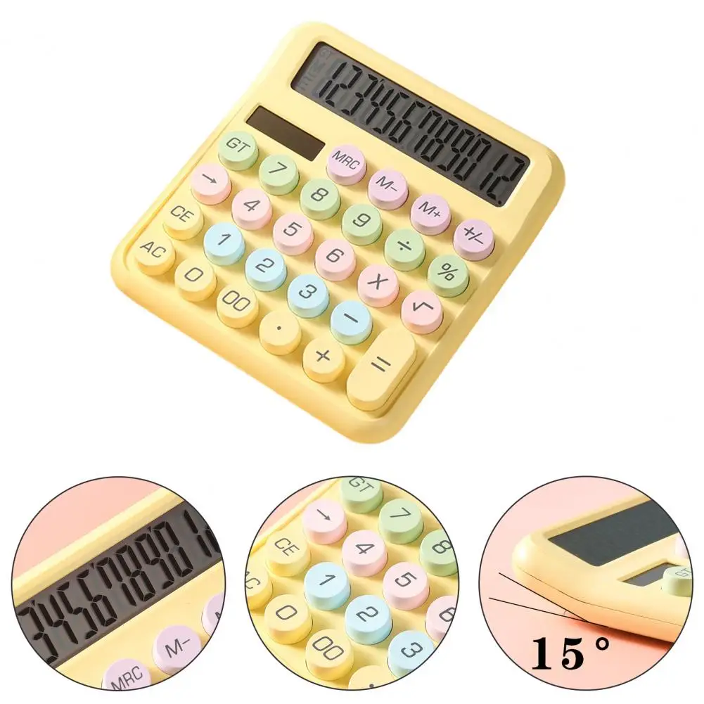 Student Calculator Typewriter Style Calculator with Lcd Display Round Office Calculator Cute 12-digit for Everyday Use Business