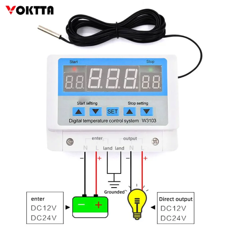 W3103 30A Contrôleur de température numérique Mesure Rang 50-110 ℃   Thermostat haute puissance/montage mural à sortie directe 300 W/600 W/5000 W
