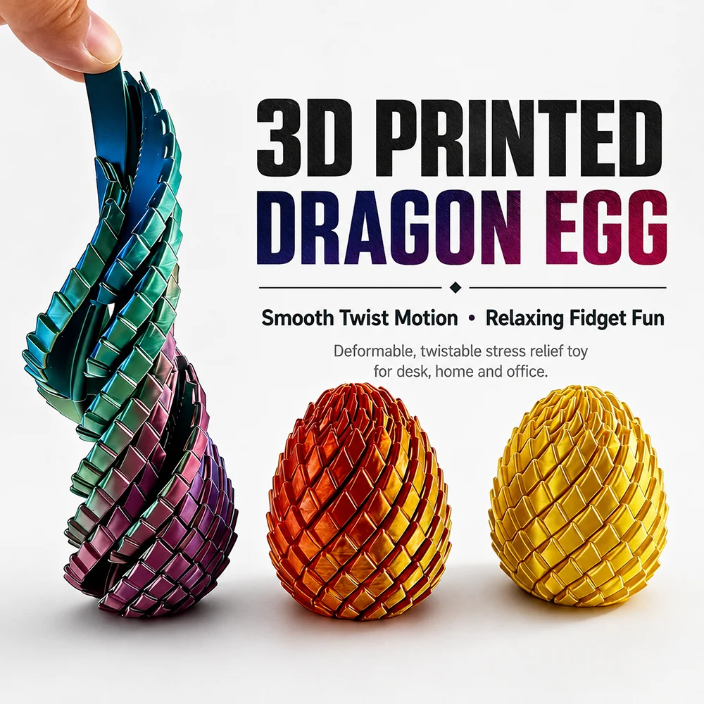 3D Printed Dragon Egg Fidget Toy, Deformable Twistable Stress Relief Toy, Creative Desk Ornament Desktop Decor for Adults