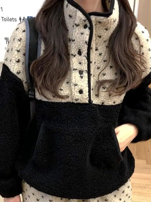 

Утепленная женская толстовка на молнии с воротником-стойкой, осенне-зимняя, новая модель, корейская версия, теплая, с цветовыми блоками