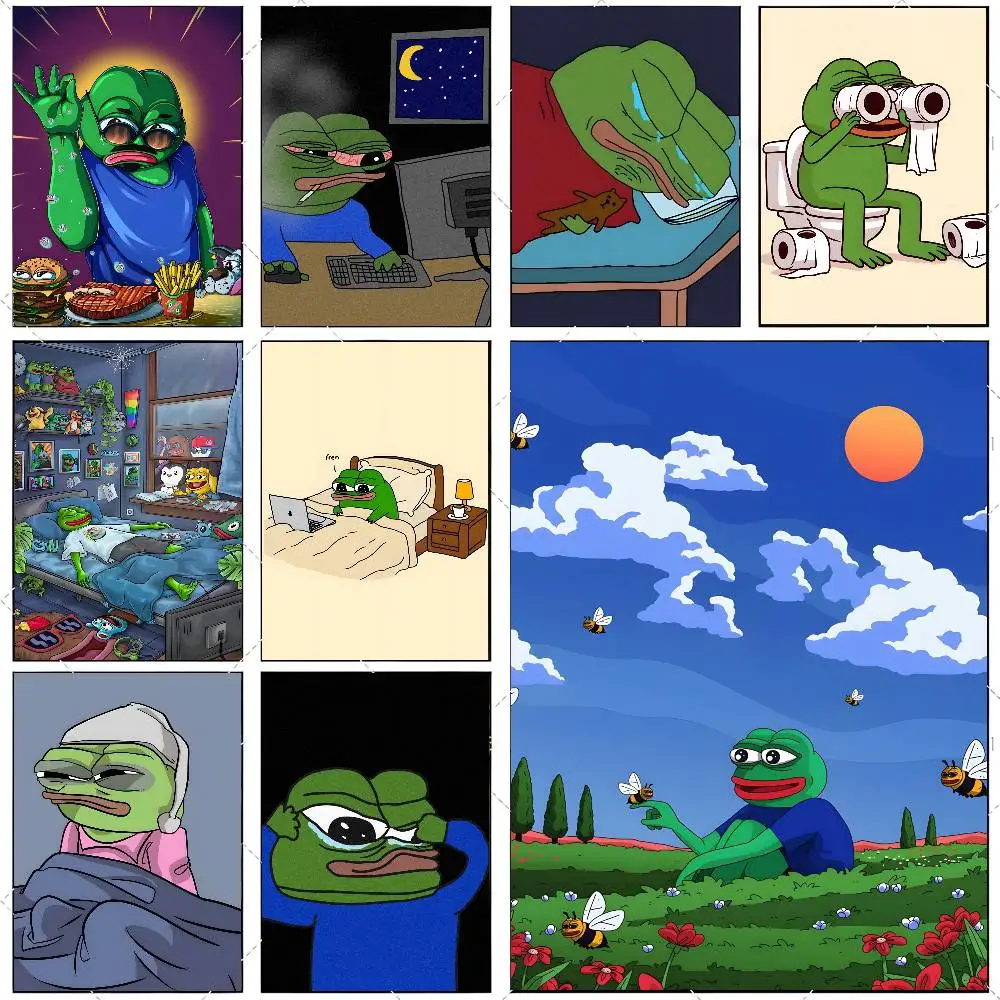 Póster de P-PEPE de rana triste, pegatina artística de alta definición, autoadhesiva, impermeable, decoración del hogar