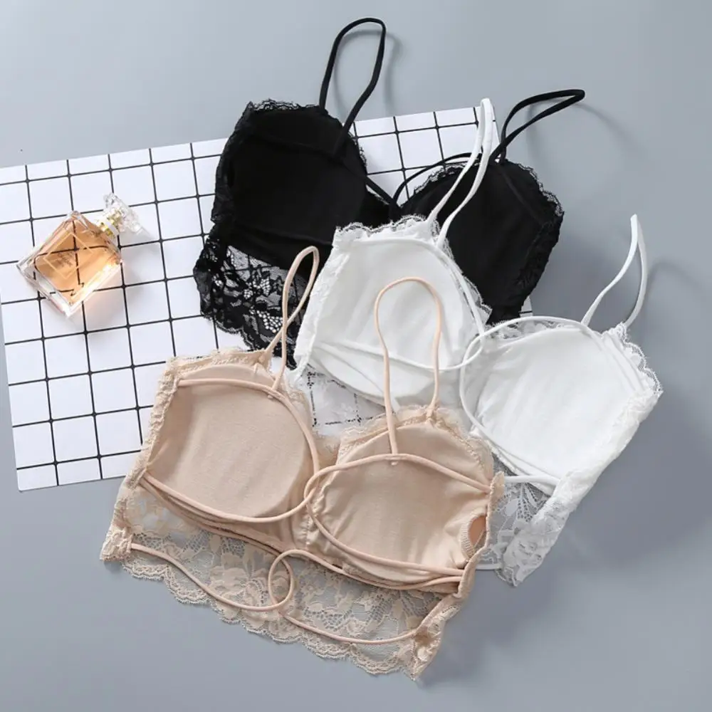 

Женские черные кружевные майки, топы, кружевное нижнее белье с полной чашкой, сексуальные однотонные топы на бретелях, модные базовые топы-трубы