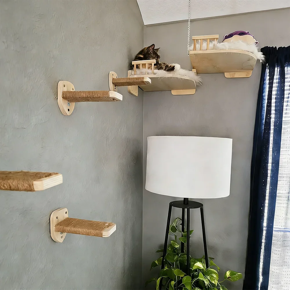 Árbol rascador de pared para gatos – Plataforma, escalera y hamaca - imagen 4