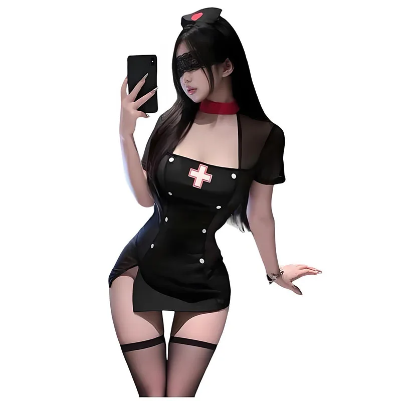 New Sexy Devil Nurse Uniform Set Black Women Dresses For Dark Devil Halloween Role-Playing Suit Slim Dress Hottie Doctor Cosplay