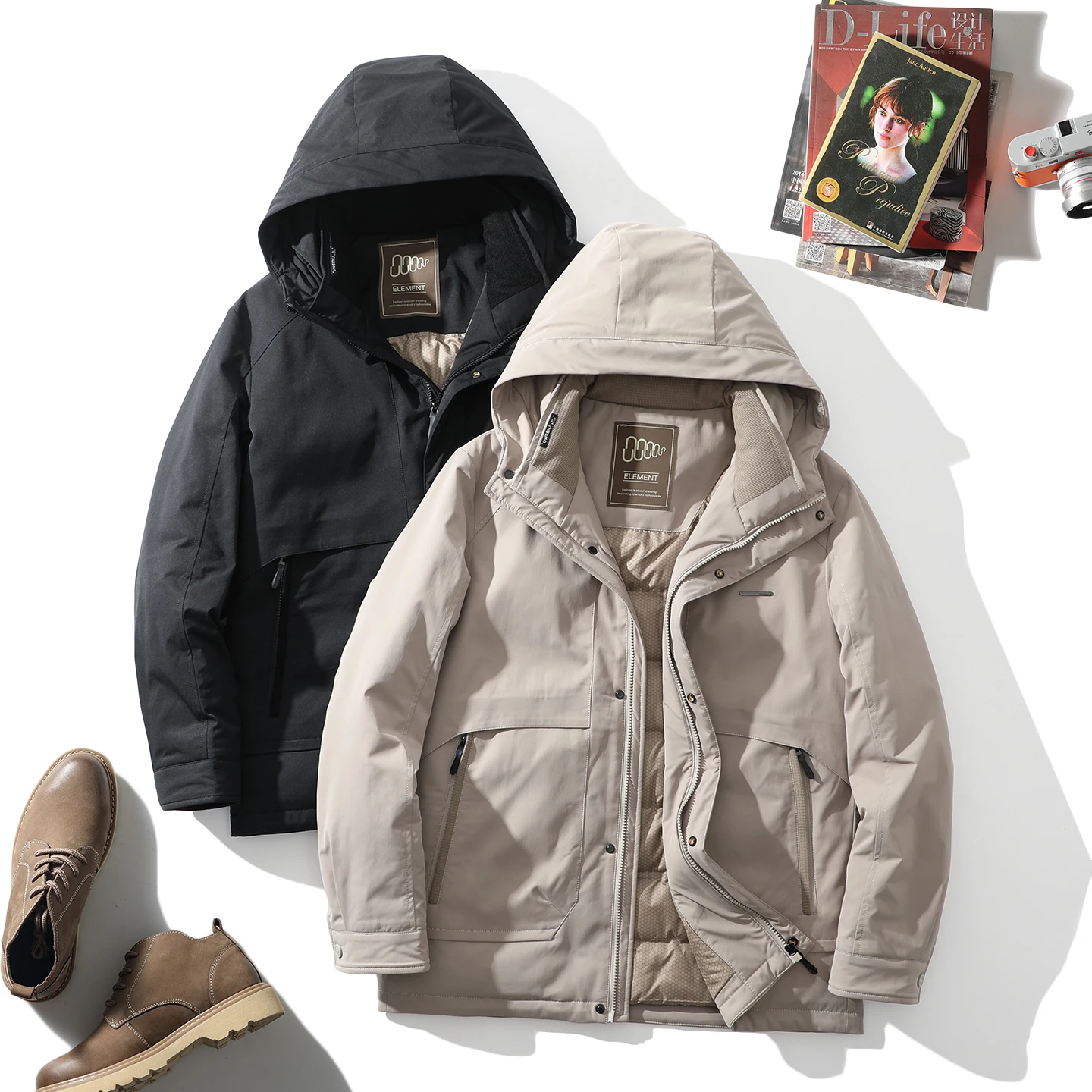 

Trade King High Loosen 90 Du down Jaet with Hood Thiened Men's down Jaet Warm Casual Sle Regular Fit