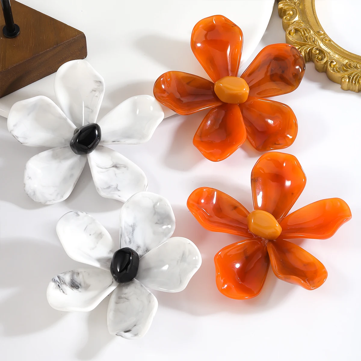 ZAA Maxi Resin Flower Earrings Exaggerated Oversized Flower Dangle Earrings for Women Elegant Textured Accesory Party Gifts