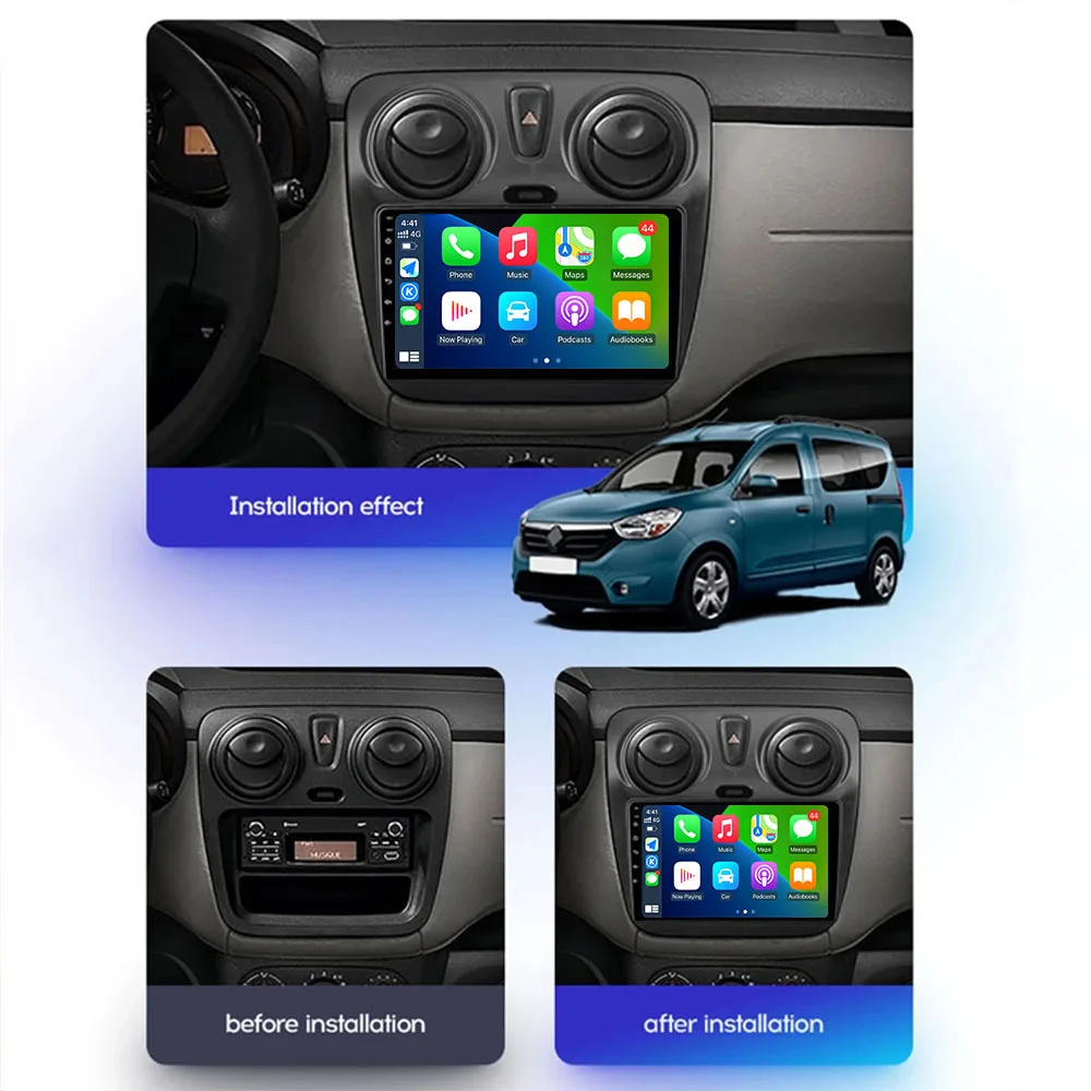 Autoradio Android 14, Navigation GPS, Carplay, Caméra 2012, Lecteur Vidéo, Limitation, pour Voiture Renault Lodgy Dacia Dokker (2020-360)