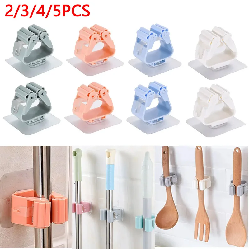 

2/3/4/5pcs Bathroom Adhesive Multi-Purpose Hook Wall Mounted Mop Organizer Holder RackBrush Broom Kitchen Bathroom Strong Hooks