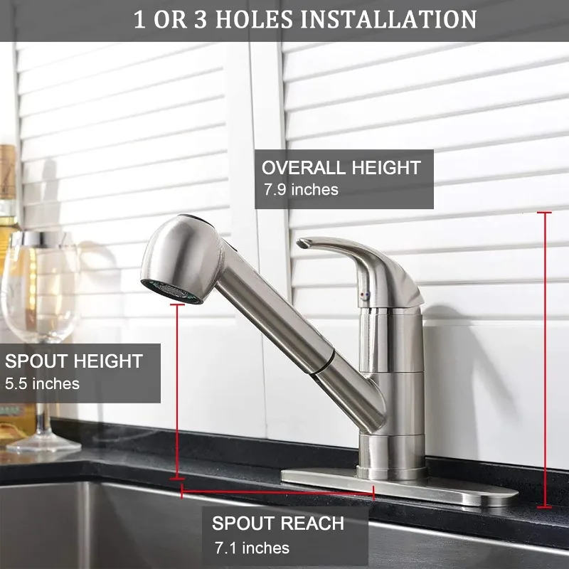 Stainless Steel Kitchen Faucet, Brushed Nickel, Small Single Handle Pull Out Kitchen Sink Faucet with Sprayer