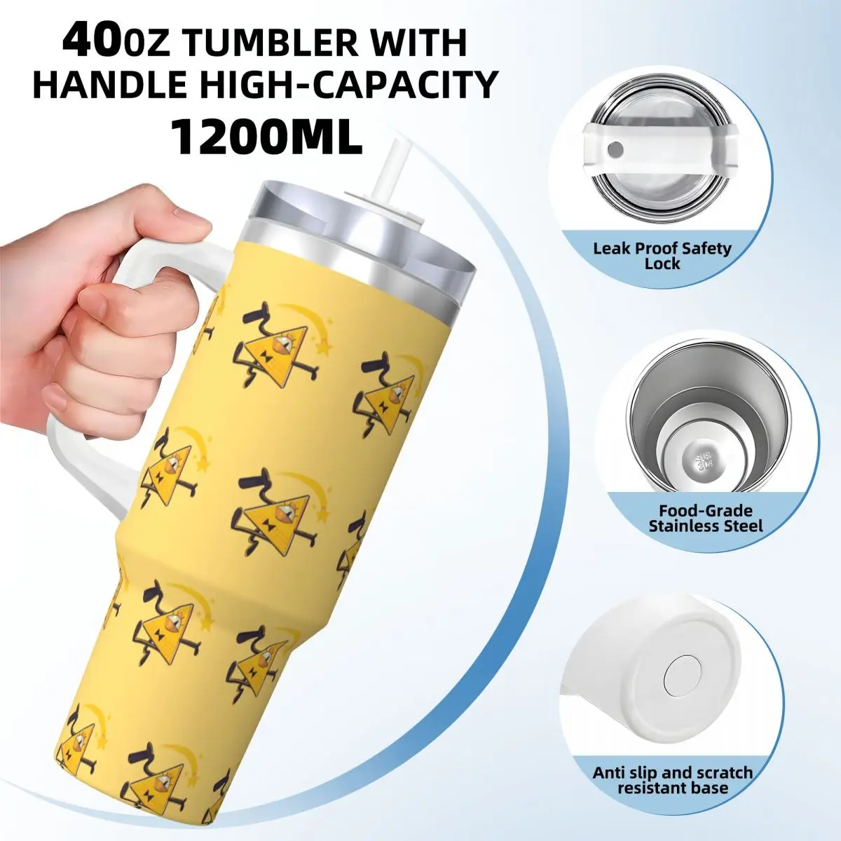 Gravity Falls Bill Cipher Tumbler Hot Drinks Water Bottle Leakproof Stainless Steel Thermal Mug Design Camping Car Mugs