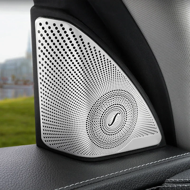 

For Mercedes Benz E/C/GLC Class W213 W205 X253 Car Audio Speaker Cover Trim Door Loudspeaker Cover Trim Matte silver decorative