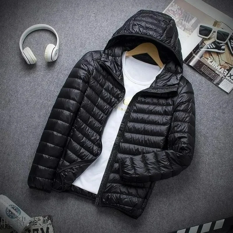 Lightweight Short Cotton Jacket for Men Casual Autumn Winter Thickened Warm Large Size Hooded Stand Collar Outerwear Winter Coat