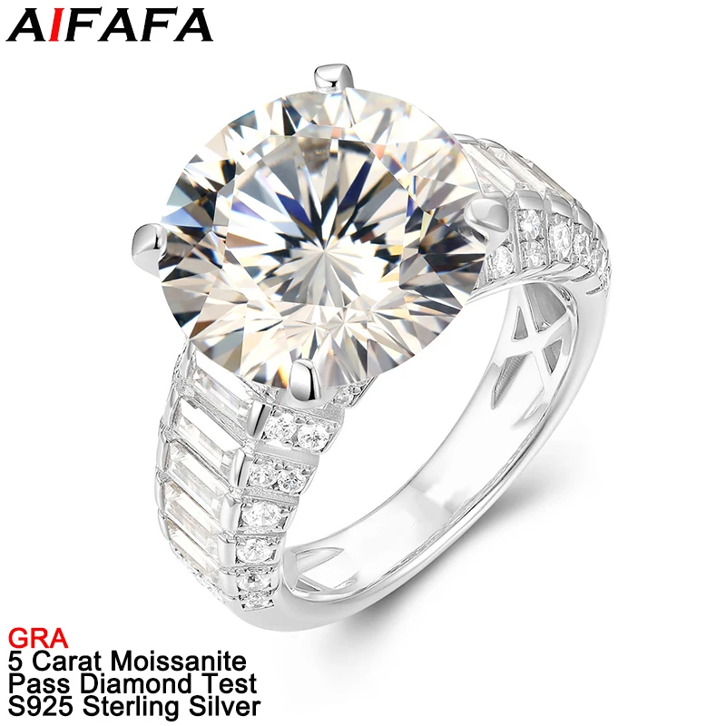 

925 Sterling Silver 5 Carat D Color Moissanite Rings High Quality Sparkling Moissanita Women Ring Jewelry Pass Diamond Test GRA