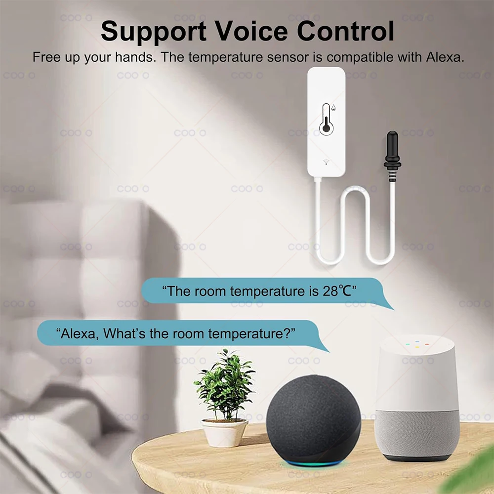 Tuya WiFi Temperature Humidity Sensor with External Probe Wireless Thermometer App Monitor for Freezer, Refrigerator, Fish Tank