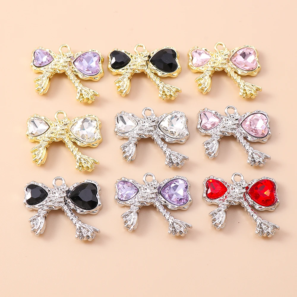 

Leslie 5pcs New Dainty Crystal Bowknot Charms Pendants for Fashion Fine Bracelet Necklace Jewelry Making DIY Cute Pendants