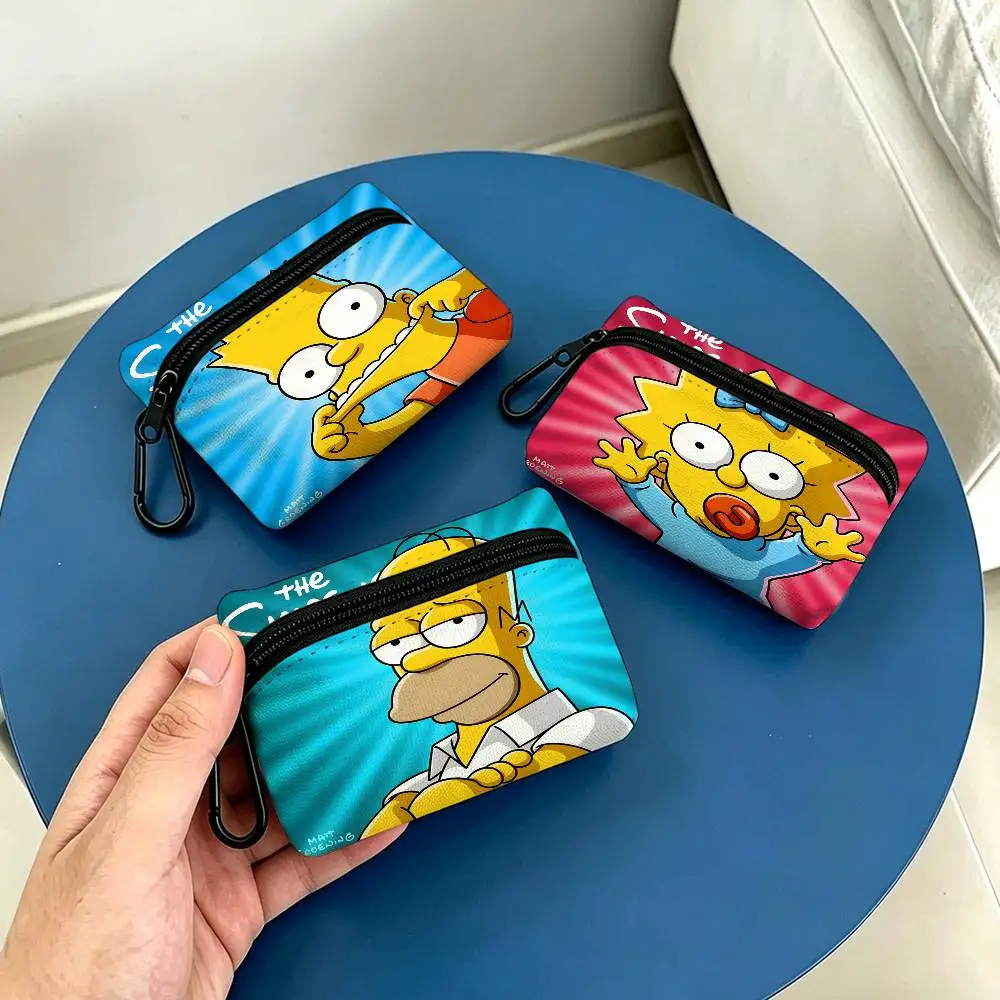 Amine S-Simpsons Classic Movie  Oxford Cloth Coin Purse With Carabiner Hook Portable Key Card Wallet Small Zipper Storage Pouch
