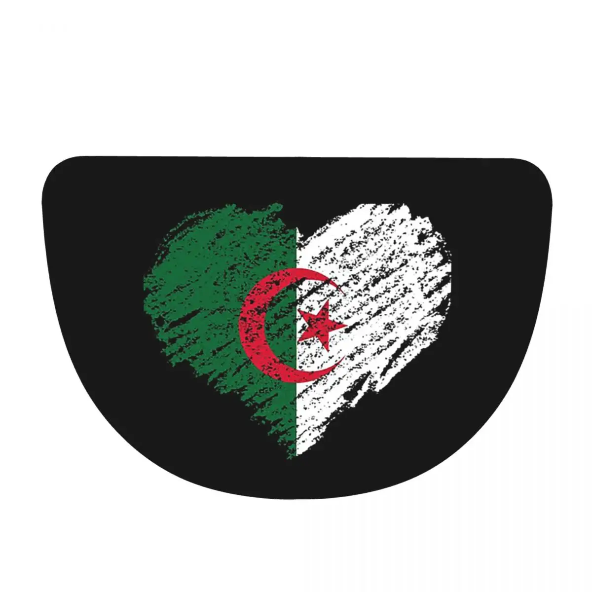 Scribble I Love Algeria Flag Soft Flannel Half Round Doormat Non Slip Bathroom Mat Absorbent Floor Carpet for Laundry Room