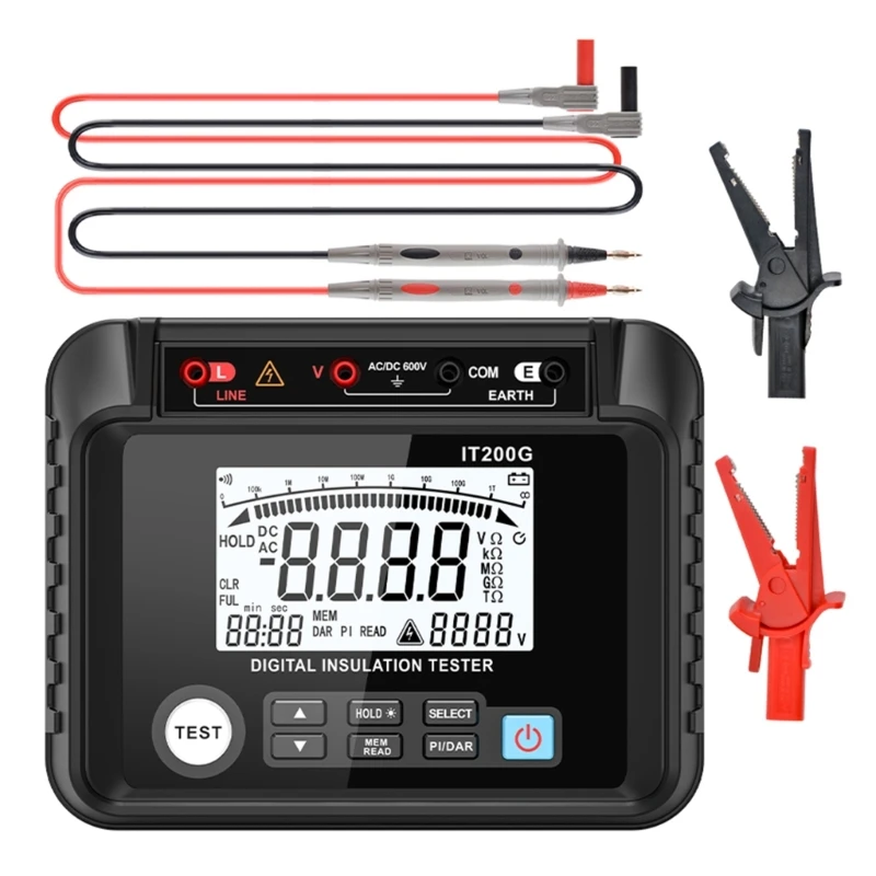 

MESTEK Insulation Resistance Meter Megohmmeter 1MΩ-200GΩ Resistance Testing with Data Hold Backlit Function Megohm Meter